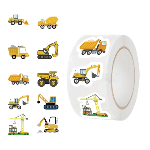 Cartoon Construction Vehicle Stickers Waterproof Washi Paper Excavator Bulldozer Decals For Kids DIY Scrapbooking Decor