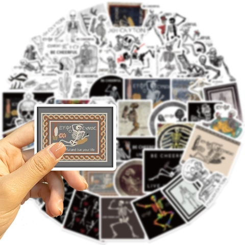 Vintage Skeleton Stickers Set Waterproof PVC Greek Mosaic Art Philosophical Quotes For Laptop Guitar Suitcase DIY Decor