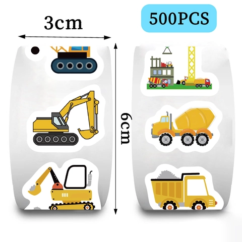 Cartoon Construction Vehicle Stickers Waterproof Washi Paper Excavator Bulldozer Decals For Kids DIY Scrapbooking Decor