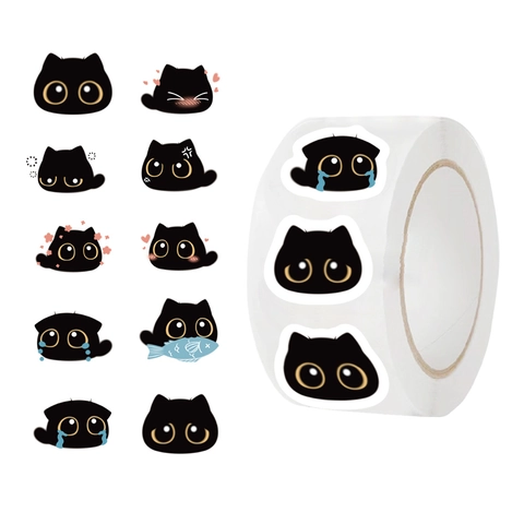 Cute Cartoon Black Cat Emoji Washi Paper Sticker Roll For Scrapbooking Stationery DIY Decoration Envelope Sealer Supplies