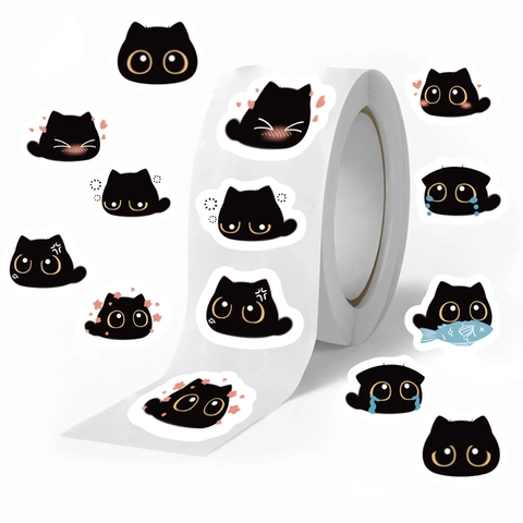 Cute Cartoon Black Cat Emoji Washi Paper Sticker Roll For Scrapbooking Stationery DIY Decoration Envelope Sealer Supplies