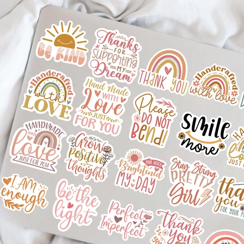 Boho Inspirational Stickers Set Waterproof PVC Matte Motivational Quotes Thank You Labels For Laptop Water Bottle Luggage Decor