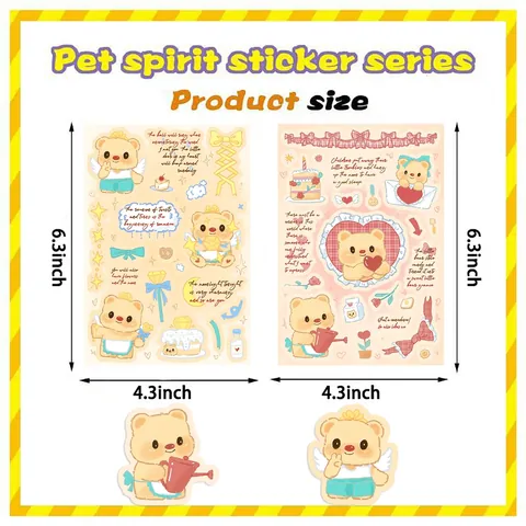 Cute Cartoon Bear Stickers Waterproof PVC Decorative Labels For Journaling Scrapbooking DIY Stationery Decals INS Style