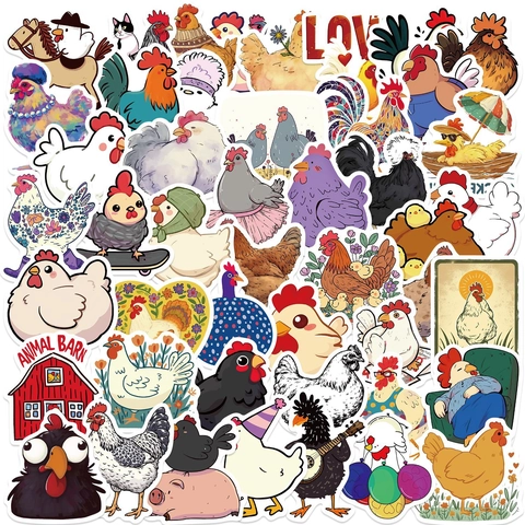 Pegatinas Graffiti Pollo Colorido Dibujos Animados Calcomanías PVC Impermeables Para Computadora Portátil Guitarra Maleta Equipaje Teléfono DIY Decoración