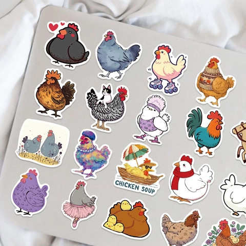 Pegatinas Graffiti Pollo Colorido Dibujos Animados Calcomanías PVC Impermeables Para Computadora Portátil Guitarra Maleta Equipaje Teléfono DIY Decoración