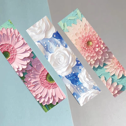 Artistic Oil Painting Floral Bookmarks Vintage Impasto Style White Cardboard Page Markers For Reading Stationery Gift Students
