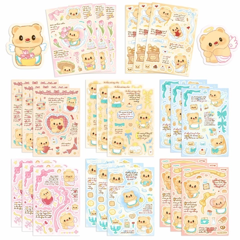 Cute Cartoon Bear Stickers Waterproof PVC Decorative Labels For Journaling Scrapbooking DIY Stationery Decals INS Style