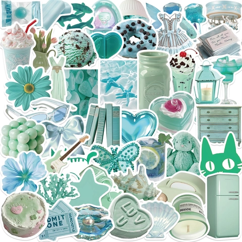 Minzgrüne Ästhetische Aufkleber Wasserdichte PVC Decals Für Laptop Gepäck Gitarre DIY Scrapbooking Journaling Dekoration