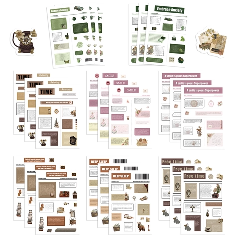 Pegatinas de PVC de Periódico Retro Estilo Nórdico Impermeable Dibujos Animados Calcomanías para Scrapbooking Journaling Bricolage Artesanía Papelería