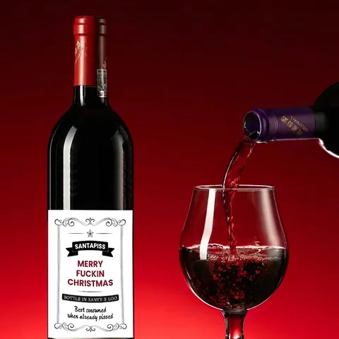Waterproof PVC Wine Bottle Stickers Funny Christmas Parody Quotes Retro Travel Stamp Labels Laptop Decal Set
