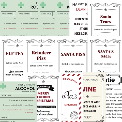 Waterproof PVC Wine Bottle Stickers Funny Christmas Parody Quotes Retro Travel Stamp Labels Laptop Decal Set