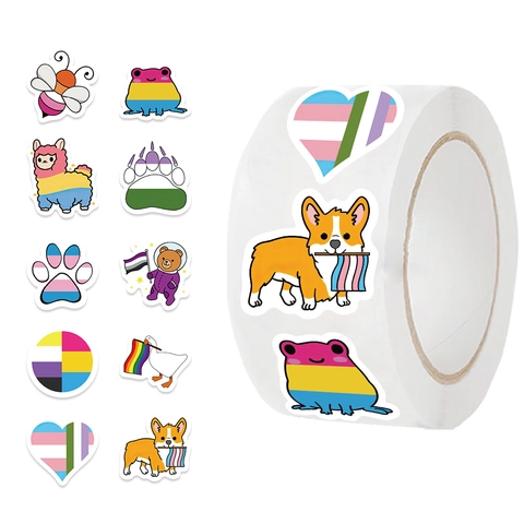 Rotolo di Adesivi Animali Arcobaleno LGBTQ Pride per Scrapbooking Fai da Te Sigillatura Buste Impermeabili Autoadesivi Etichette Decorative Modelli Alpaca Corgi Rana Orso Oca