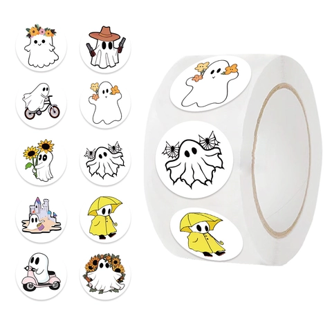 500 Stück Rolle Cartoon Halloween Geist Aufkleber Süße Gespenster Etiketten Für Scrapbooking Umschlag Versiegelung DIY Deko Washi Papier Sticker