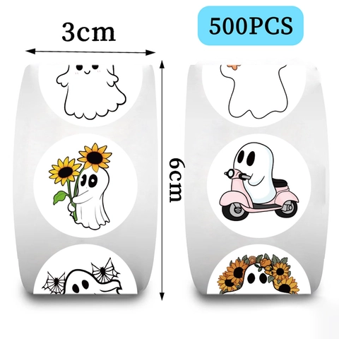 500 Stück Rolle Cartoon Halloween Geist Aufkleber Süße Gespenster Etiketten Für Scrapbooking Umschlag Versiegelung DIY Deko Washi Papier Sticker