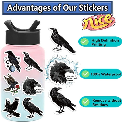 Waterdichte Kraai Raaf Vinyl Stickers Gothic Halloween Decoratieve Decals Voor Laptop Gitaar Bagage DIY Scrapbooking Briefpapier
