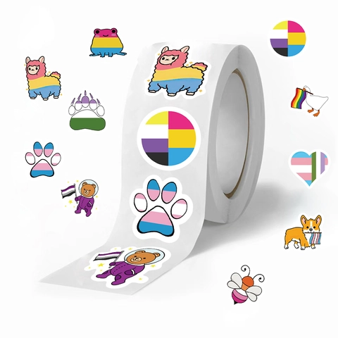 Rotolo di Adesivi Animali Arcobaleno LGBTQ Pride per Scrapbooking Fai da Te Sigillatura Buste Impermeabili Autoadesivi Etichette Decorative Modelli Alpaca Corgi Rana Orso Oca