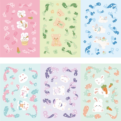Süße Cartoon Tiere Bär Hase PVC Wasserdicht Aufkleber Set Für Scrapbooking DIY Basteln Journaling Dekoratives Sticker Set