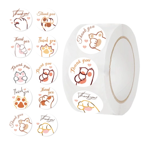 Simpatici Adesivi in Carta Washi Rotondi con Pata di Gatto Thank You Etichette Autoadesive Sigillo per Buste Decorazione Regalo