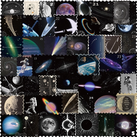 Juego de Pegatinas de PVC Impermeables de Planetas del Universo Calcomanías de Cielo Estrellado de Astronomía Vintage para Portátil Maleta Guitarra Bricolage Decorativas