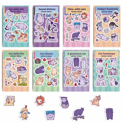 Waterproof PVC Cartoon Cat Meme Stickers For DIY Scrapbooking Journaling Decoration Funny Animal Decals For Phone Laptop Case