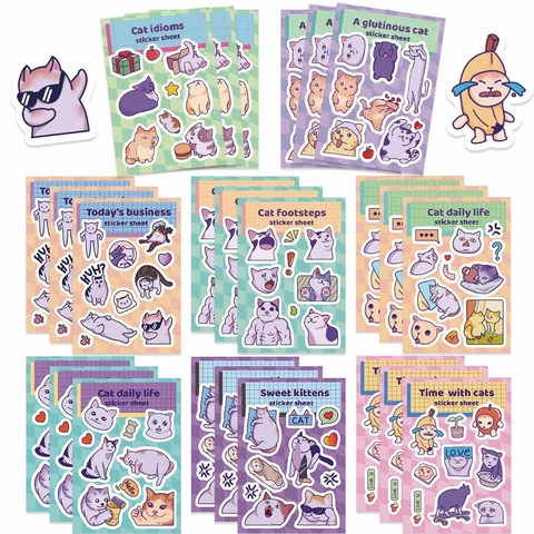 Waterproof PVC Cartoon Cat Meme Stickers For DIY Scrapbooking Journaling Decoration Funny Animal Decals For Phone Laptop Case