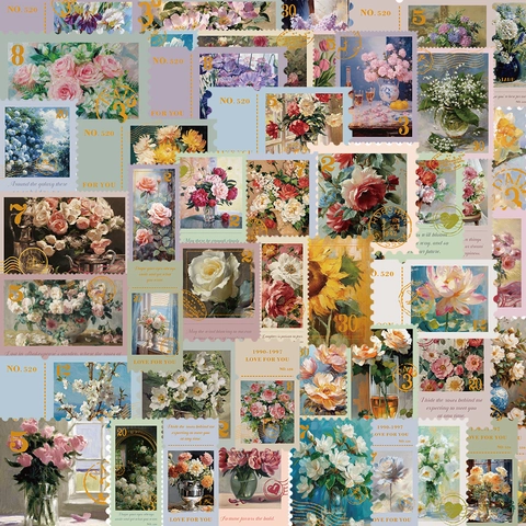 Vintage Floral Kunst Briefmarken Aufkleber Set PVC Wasserdicht Ölgemälde Stil Dekorative Sticker Für Scrapbooking Journal Laptop DIY