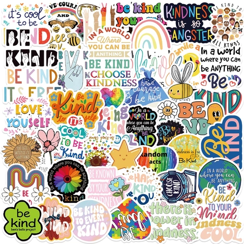 Be Kind Inspirational Quote Stickers Waterproof PVC Graffiti Decals DIY Decorative Sticker Pack For Laptop Water Bottle Guitar Luggage Positive Affirmations