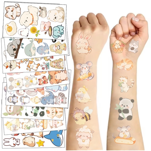 Waterproof Temporary Tattoo Stickers For Kids Cartoon Animal Pattern Water Transfer Body Art Decals For Party Favors Gift