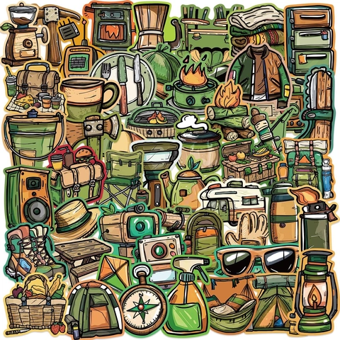 Adesivi da Campeggio All'aperto Impermeabili Per Bagagli Laptop DIY Decorativo Cartone Animato Avventura Doodle PVC Decals Modelli Vari