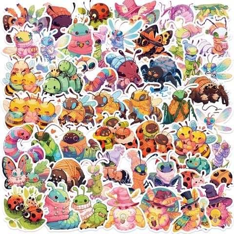 Cartoon Insect Graffiti Stickers Waterproof PVC Decals Cute Bee Spider Ladybug Caterpillar DIY Decorative Stickers Laptop Guitar Luggage Aesthetic