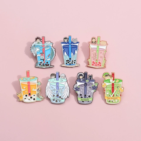 Kreative Bubble Tea Tasse Emaille Pin Cartoon Anime Thema Metall Abzeichen Brosche Für Kleidung Rucksack Dekoration Revers Schmuck Zubehör