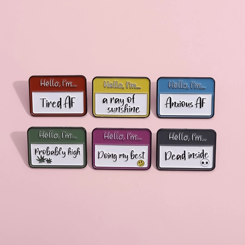 Funny Hello My Name Is Enamel Pin Creative Letter Quote Name Tag Alloy Brooch Badge For Clothing Backpacks Personality Jewelry Gift