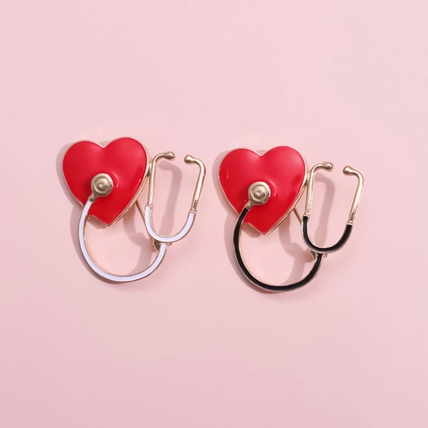 Broche Médico Profesional Estetoscopio Corazón Caduceo de Aleación con Diamantes de Imitación Esmalte Joyería Regalo para Médicos Enfermeras