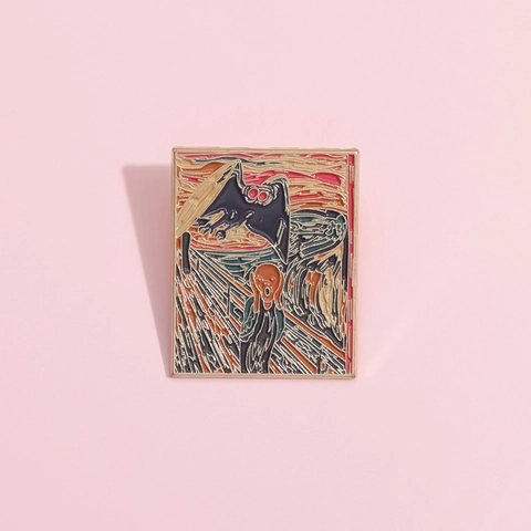Spilla Creativa in Smalto per Pittura a Olio Astratta Pipistrello Urlante in Lega Pin Parodia Artistica per Zaini Giacche Abbigliamento