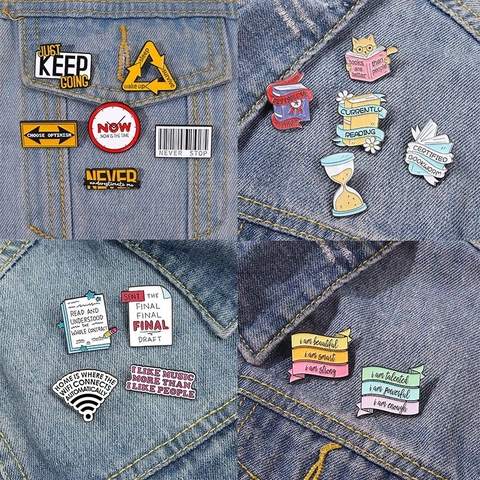 Collection de Broches en Émail Inspirantes Broche avec Citation Anglaise en Alliage de Dessin Animé pour Sac à Dos Vêtements Badge Décoratif Bijoux