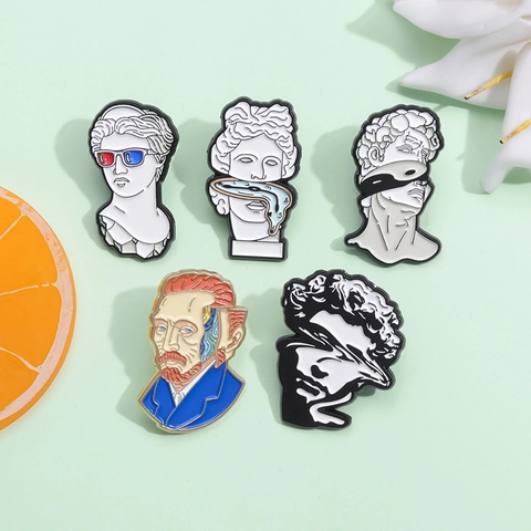 Juego de Broches de Esmalte Artístico Escultura David Van Gogh Venus Arte Pop Surrealista Alfileres de Solapa Para Ropa Bolsos Decoración