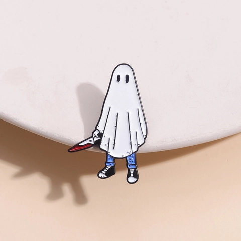 Divertido Broche de Fantasma Blanco de Halloween Con Daga Pin de Esmalte de Aleación de Zinc para Decoración de Ropa Bolso Joyería
