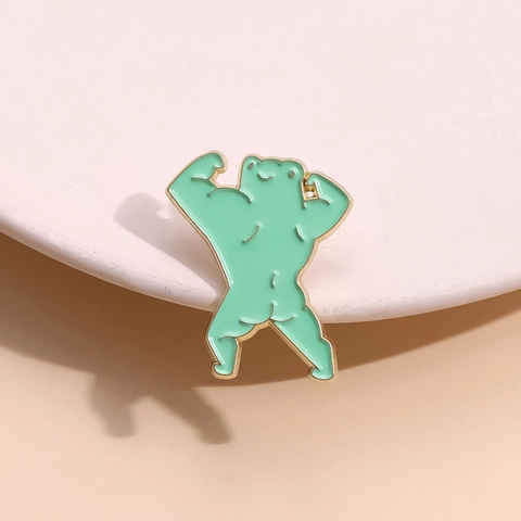 Spilla Divertente in Lega di Zinco a Forma di Rana Muscolosa Verniciata Distintivo Creativo per Zaino Abbigliamento Regalo