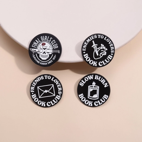 Gothic Horror Movie Book Club Enamel Pins Set Round Metal Alloy Dagger Heart Skeleton Mask Brooch Pin Badge Accessory For Backpack