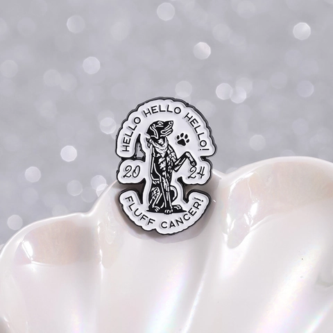 Cartoon Dog Enamel Pin Badge Alloy Black White Hello Fluff Cancer 2024 Letter Brooch Creative Jewelry Gift For Clothes Bags