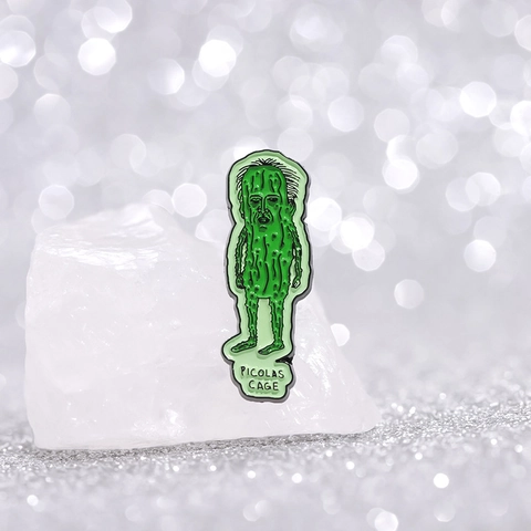 Funny Green Pickle Enamel Pin Picolas Cage Character Brooch Creative Humor Badge For Backpacks Hats Jewelry Gift