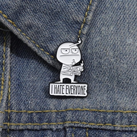 Funny Cartoon I Hate Everyone Zinc Alloy Enamel Pin Angry Character Badge Brooch Accessory For Backpack Clothing Unisex