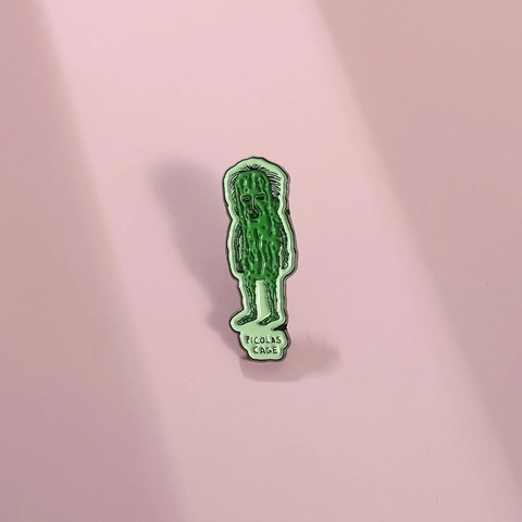 Funny Green Pickle Enamel Pin Picolas Cage Character Brooch Creative Humor Badge For Backpacks Hats Jewelry Gift