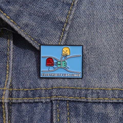 Broche Émail Physique Électricité Expliquée Volt Amp Ohm Créatif Dessin Animé Alliage Badge Cadeau Bijoux