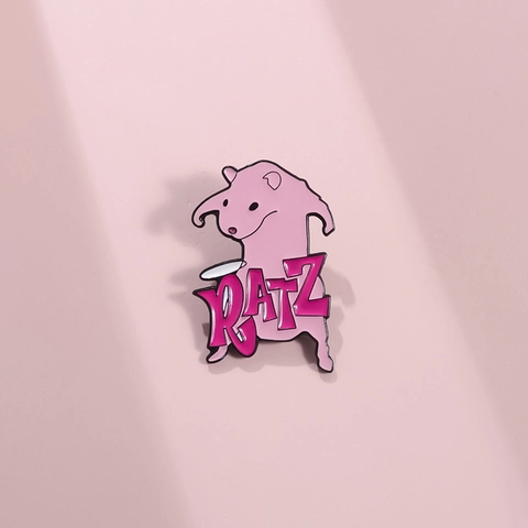 Funny Cartoon Pink Rat Enamel Pin Cute Animal Brooch With RATZ Lettering Alloy Backpack Clothes Badge Fashion Jewelry Gift