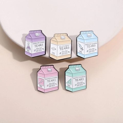 Cute Cartoon Milk Box Enamel Pins Funny Student Tears Academic Majors Zinc Alloy Badge For Clothes Backpack Creative Jewelry Gift