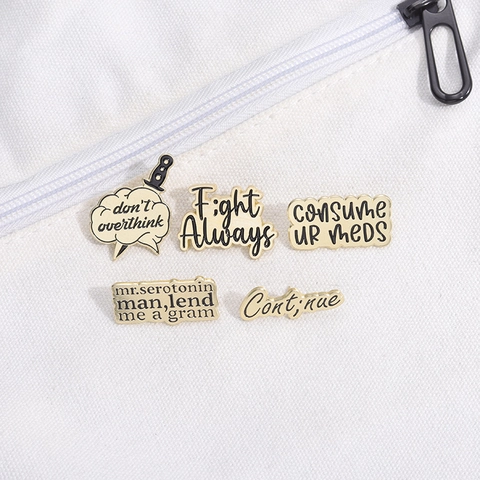Vintage Alloy Enamel Pin Brooch With Mental Health Slogan Letters Don't Overthink Fight Always Badge For Clothing Bag Decor