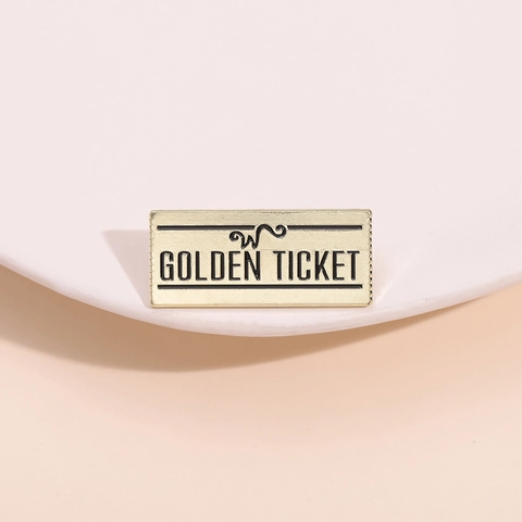 Gouden Ticket Emaille Broche Vintage Metalen W Letter Badge Rechthoekige Film Geïnspireerde Sieraden Pin Voor Kleding Tas Decoratie