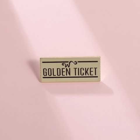 Gouden Ticket Emaille Broche Vintage Metalen W Letter Badge Rechthoekige Film Geïnspireerde Sieraden Pin Voor Kleding Tas Decoratie