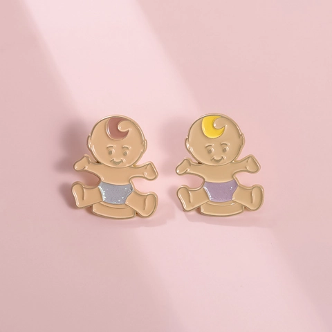 Cartoon Twin Babies Enamel Pin Brooch Cute Glitter Diaper Alloy Badge For Clothes Backpack Accessories Gift For Women Men